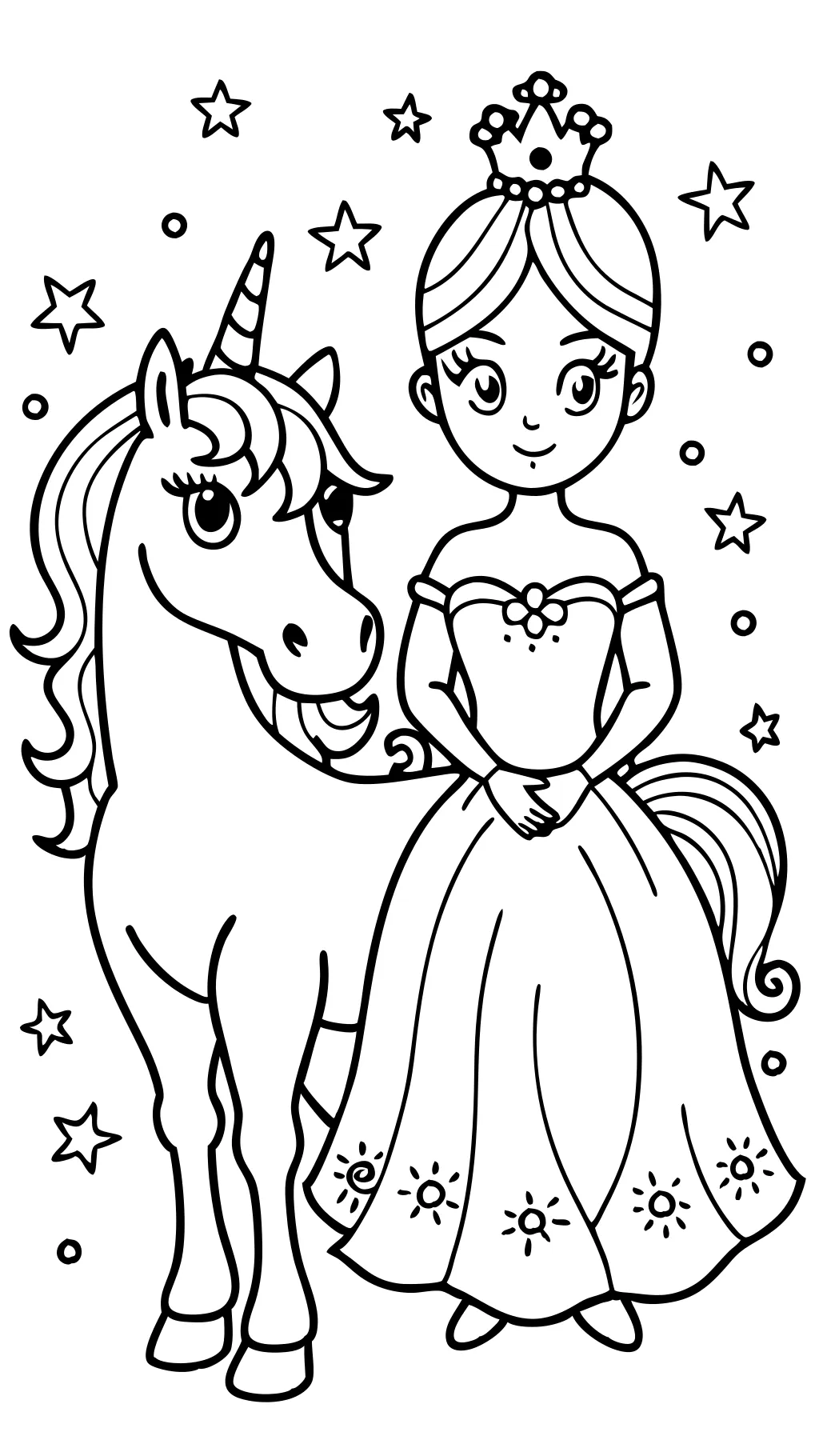 Página para colorear de una princesa de unicornio